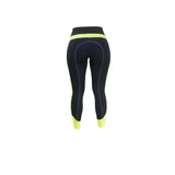 Black reflector ladies breeches with neon yellow waistband and cuffs and white stitching stylish pull-on hyviz leggings