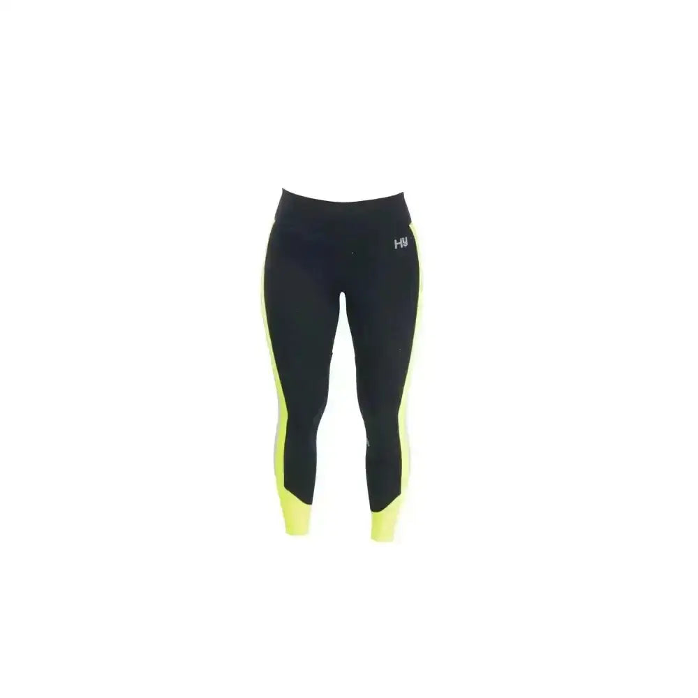 Black helly hansen reflector ladies breeches with neon yellow side panels stylish pull-on hyviz leggings for riding