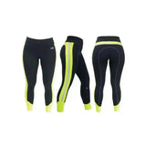 Black helly hansen hy equestrian reflector ladies breeches with neon yellow accents and reflective stripes for riding