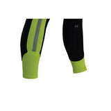 Black and neon green athletic compression sleeves with reflective stripe perfect for stylish pull-on hyviz reflector ladies breeches