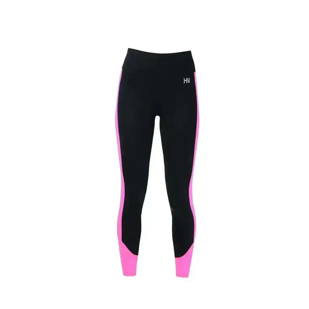 Black and pink reflector ladies breeches with a sleek, form-fitting design perfect for stylish pull-on hyviz use
