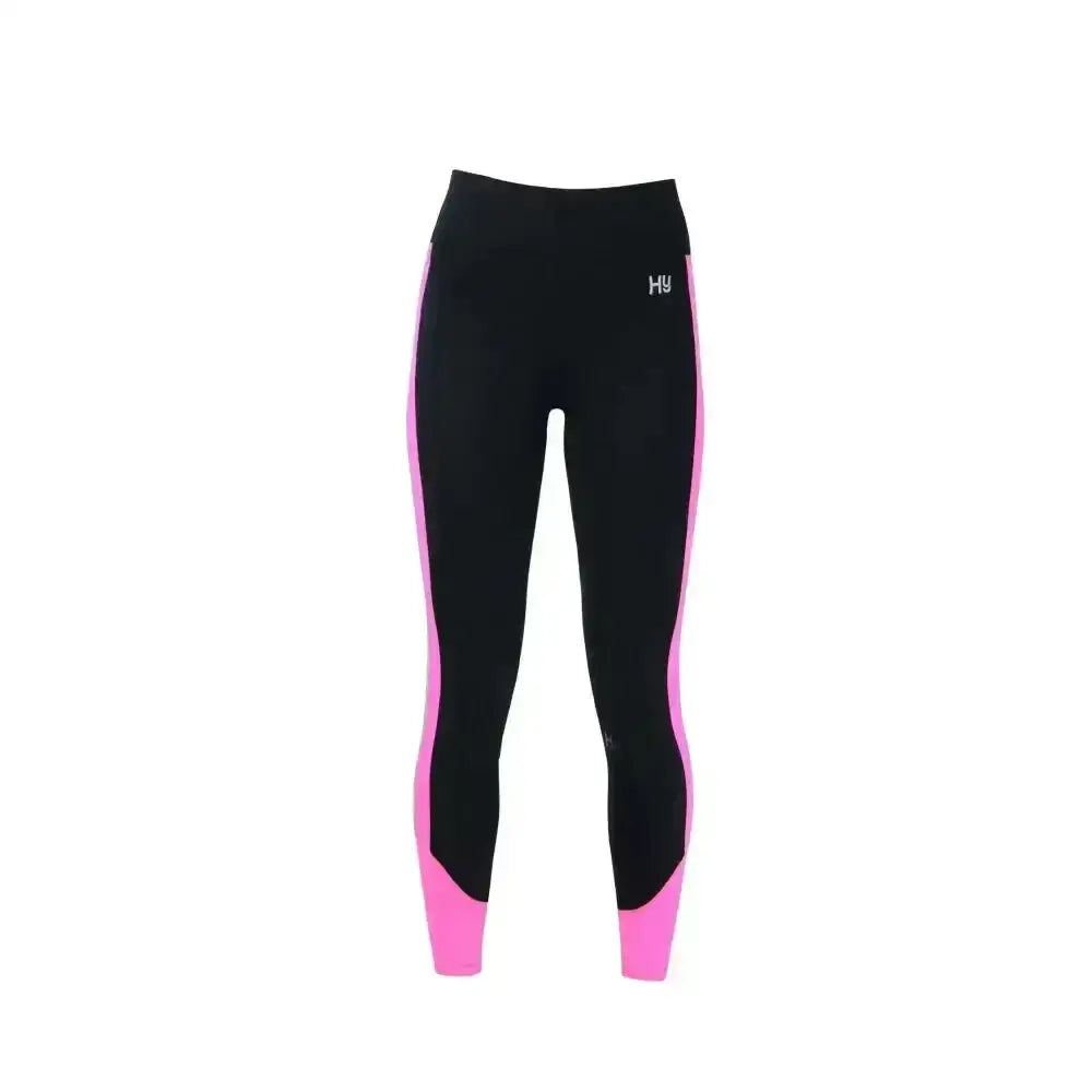 Black and pink reflector ladies breeches with sleek form-fitting design perfect for stylish pull-on hyviz equestrian use