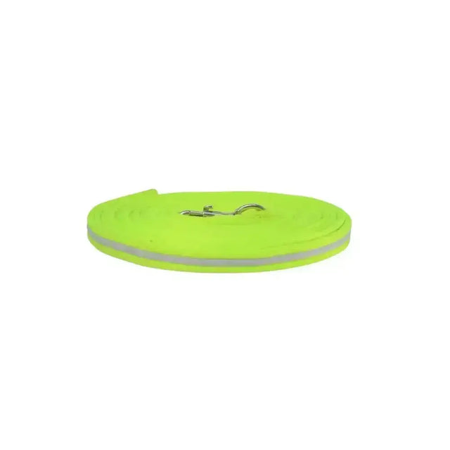 Bright neon green reflective equestrian reflector lunge rein with silver metal clasp for safe lunge training