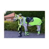 Bright neon green hy equestrian reflector mesh exercise sheet with black trim lightweight for visibility in riding