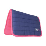 Navy blue and pink quilted hy speed branded equestrian reversible two colour saddle pad perfect for riding