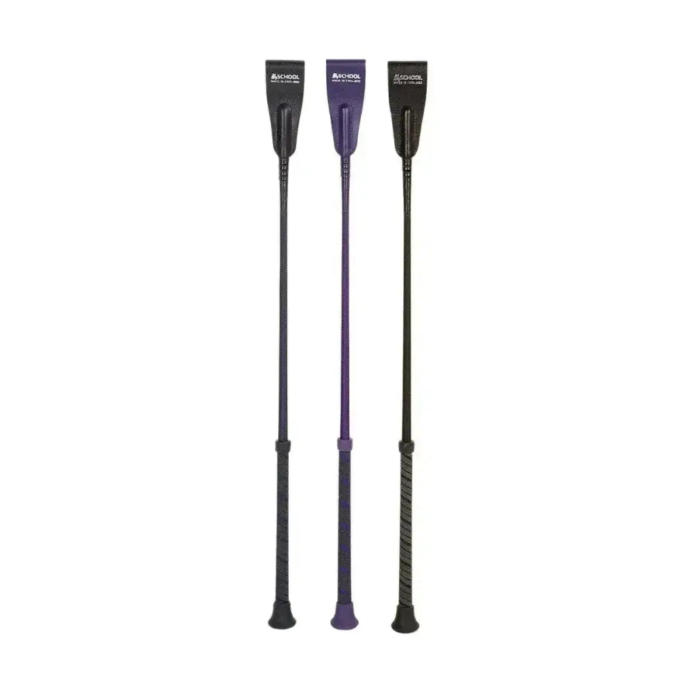 Three hy equestrian riding whips with riding whip spiral sure grip handle in black and purple color braided shaft