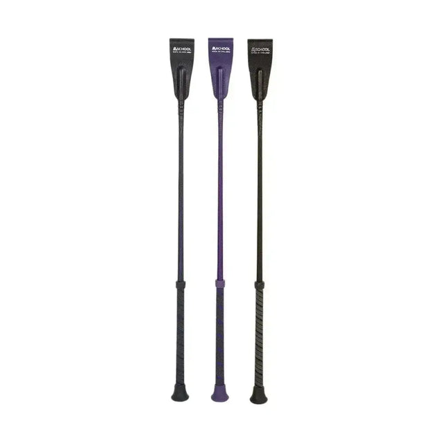 Three hy equestrian riding whips with riding whip spiral sure grip handle in black and purple color braided shaft