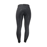 Black equestrian roka crystal breeches showing back with textured perforated design and black glitter strip accents