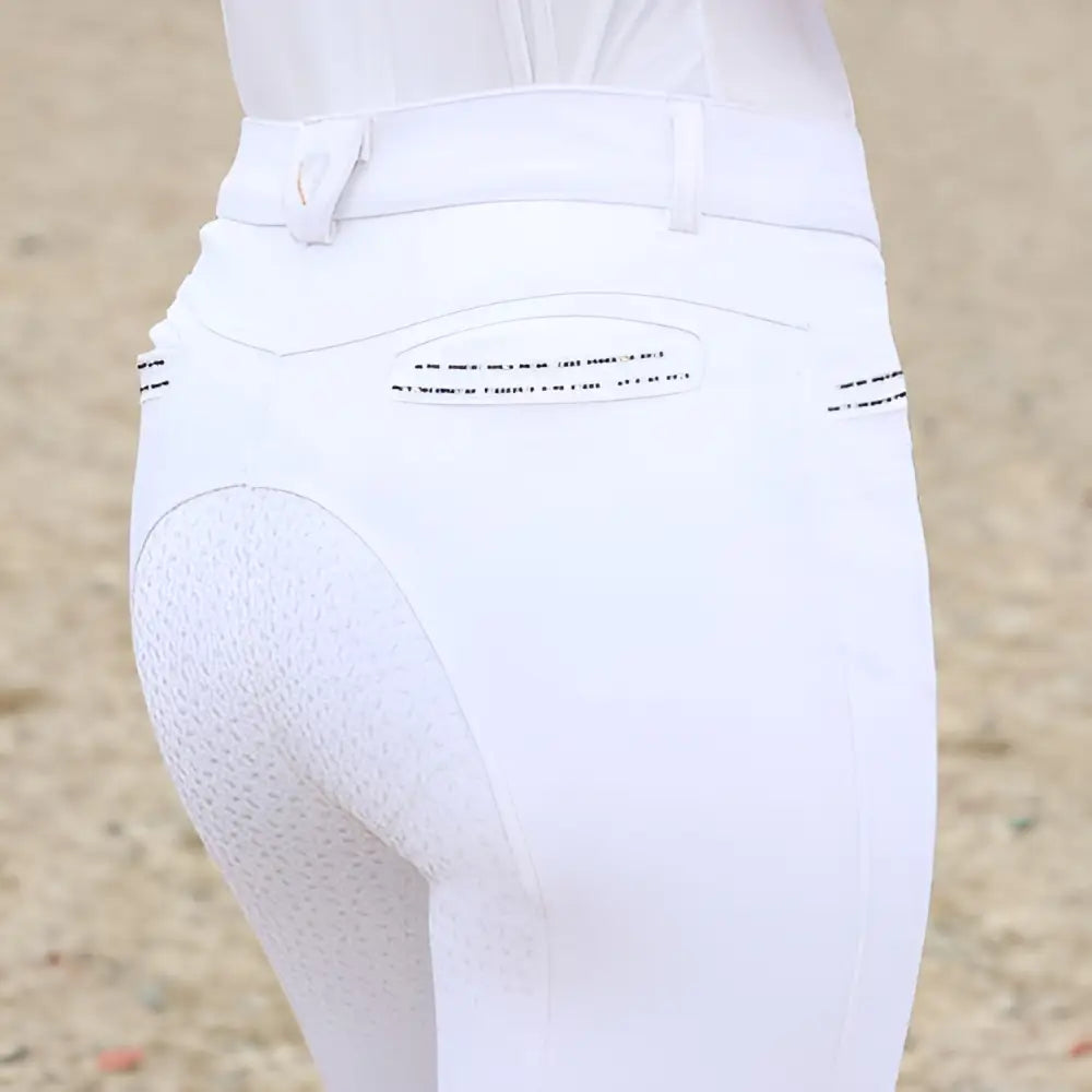 Hy Equestrian Roka Rose Breeches White With Navy/Rose Gold Diamantes 24" Riding Breeches Barnstaple Equestrian Supplies