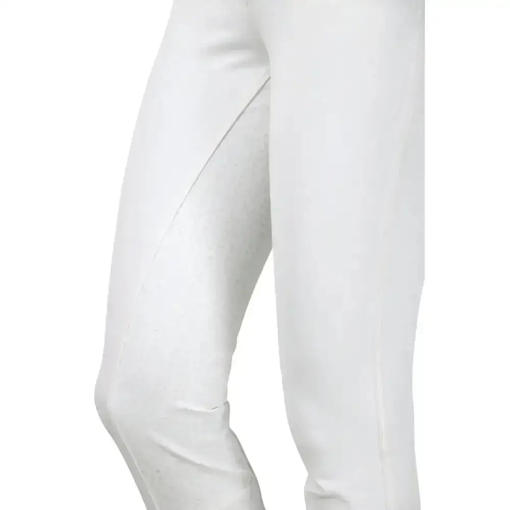 White hy equestrian roka rose breeches with sleek smooth texture and subtle seam detailing perfect for riding