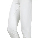 White hy equestrian roka rose breeches with sleek smooth texture and subtle seam detailing perfect for riding