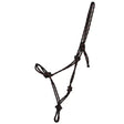 Black braided rope halter with reinforced knots and looped handle from hy equestrian rope halter that tightens slightly