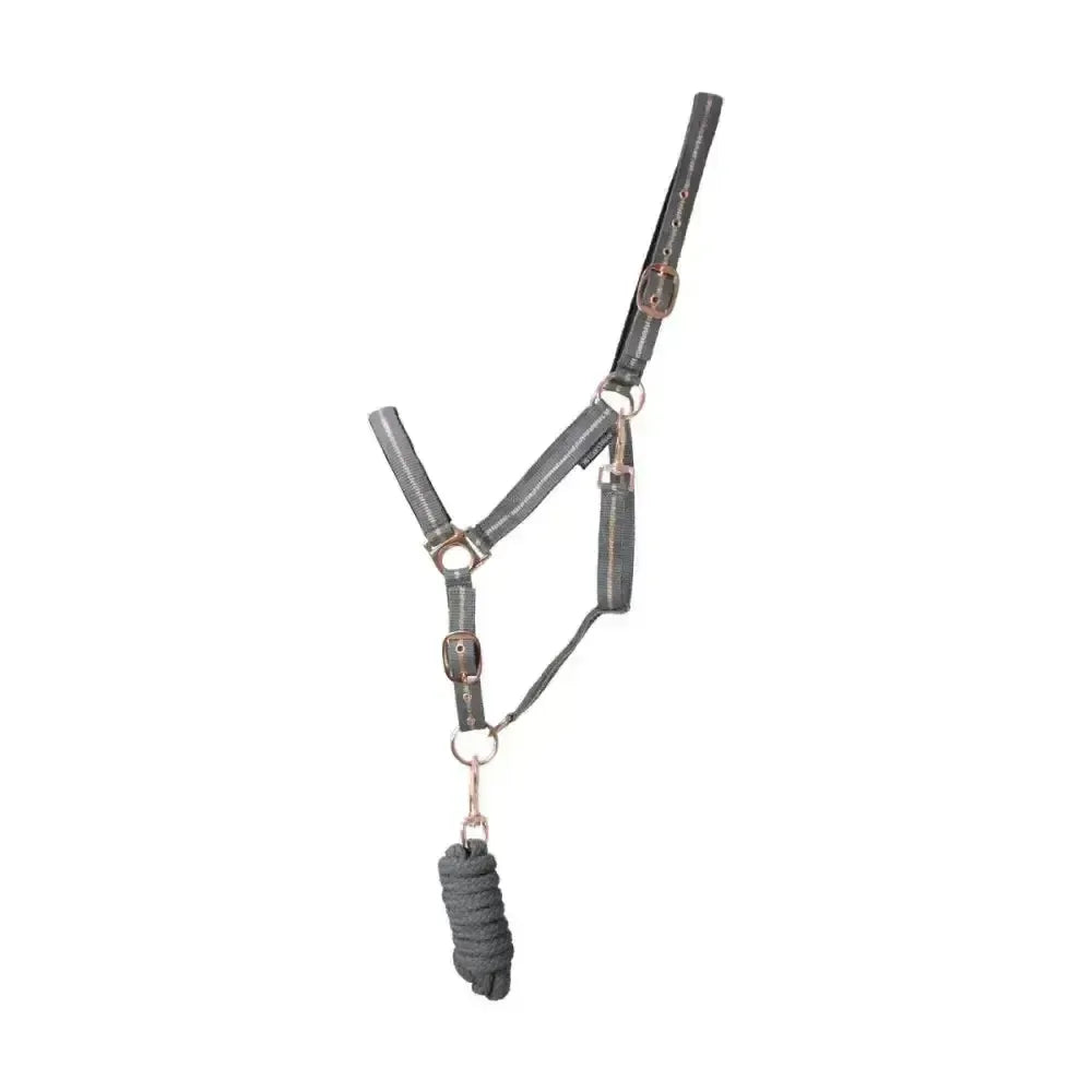 Hy Equestrian Rose Glitter Head Collar & Lead Rope Set Grey Cob Headcollar Sets