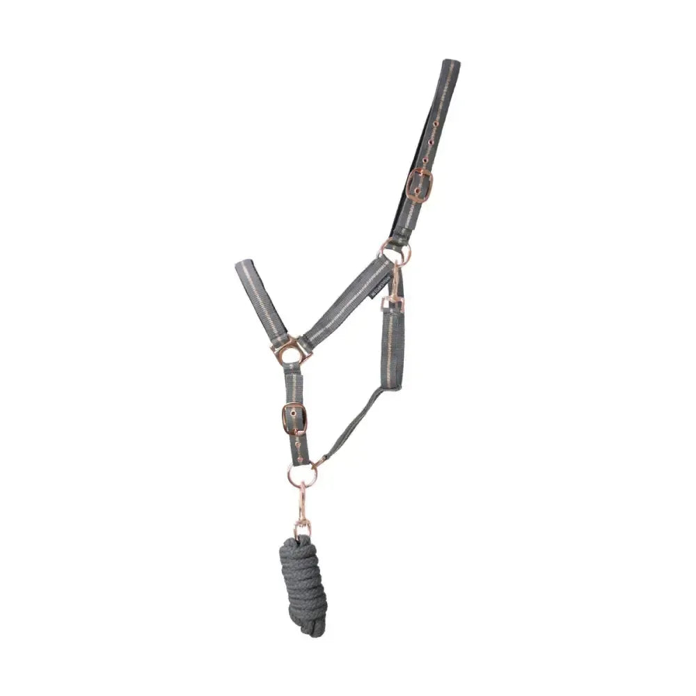 Hy Equestrian Rose Glitter Head Collar & Lead Rope Set Grey Cob Headcollar Sets