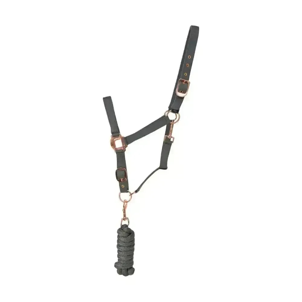 Hy Equestrian Rose Gold Head Collar & Lead Rope Grey/Rosegold Pony Headcollar Sets