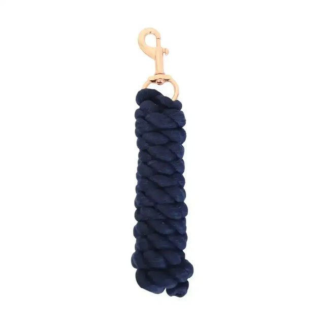 Navy blue braided rope keychain with a gold swivel hook perfect for hy equestrian rose gold lead rope fans