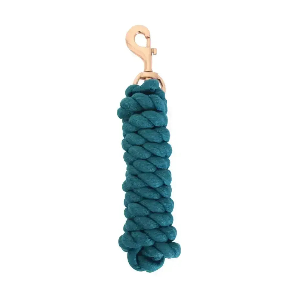 Hy equestrian rose gold lead rope with teal braided strap and rose gold tone metal clip classic lead rope style