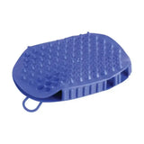 Blue hy equestrian rubber massage mitt with textured spikes and looped handle for effective rubber massage mitt use