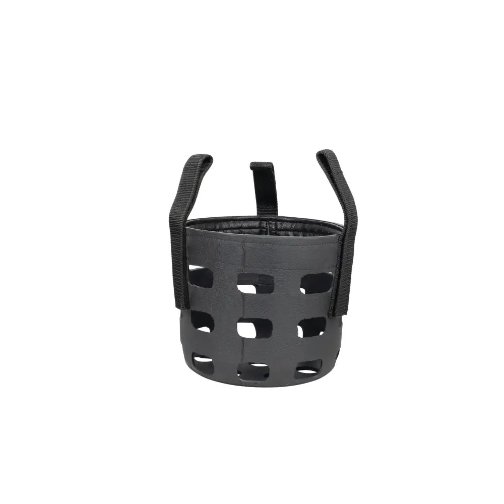 Black mesh equestrian rubber muzzle with reinforced fabric straps and padded interior for safe bite control