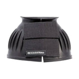 Black moulded rubber hy equestrian over reach boots with two velcro straps and equestrian rubber label