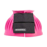 Bright pink hy equestrian moulded rubber reach boots with black velcro straps and equestrian rubber design