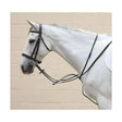 Black leather equestrian running martingale with stainless steel buckles and metal hardware for riding control