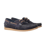 Dark blue suede hy equestrian savona deck shoes with tan laces and white stitching classic nautical style deck shoes