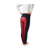 Black and red equestrian saxby silicone jodhpurs showing back padded design for everyday comfort and grip