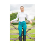 Teal and black equestrian saxby silicone jodhpurs with zippered side pocket perfect for everyday riding