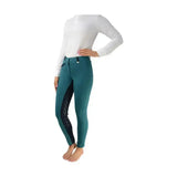 Teal hy equestrian saxby silicone jodhpurs with black perforated panels on outer thighs perfect for everyday riding