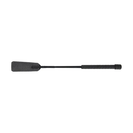 Black leather smart jump whip with textured grip and stitched edges for precise control in equestrian short jump use