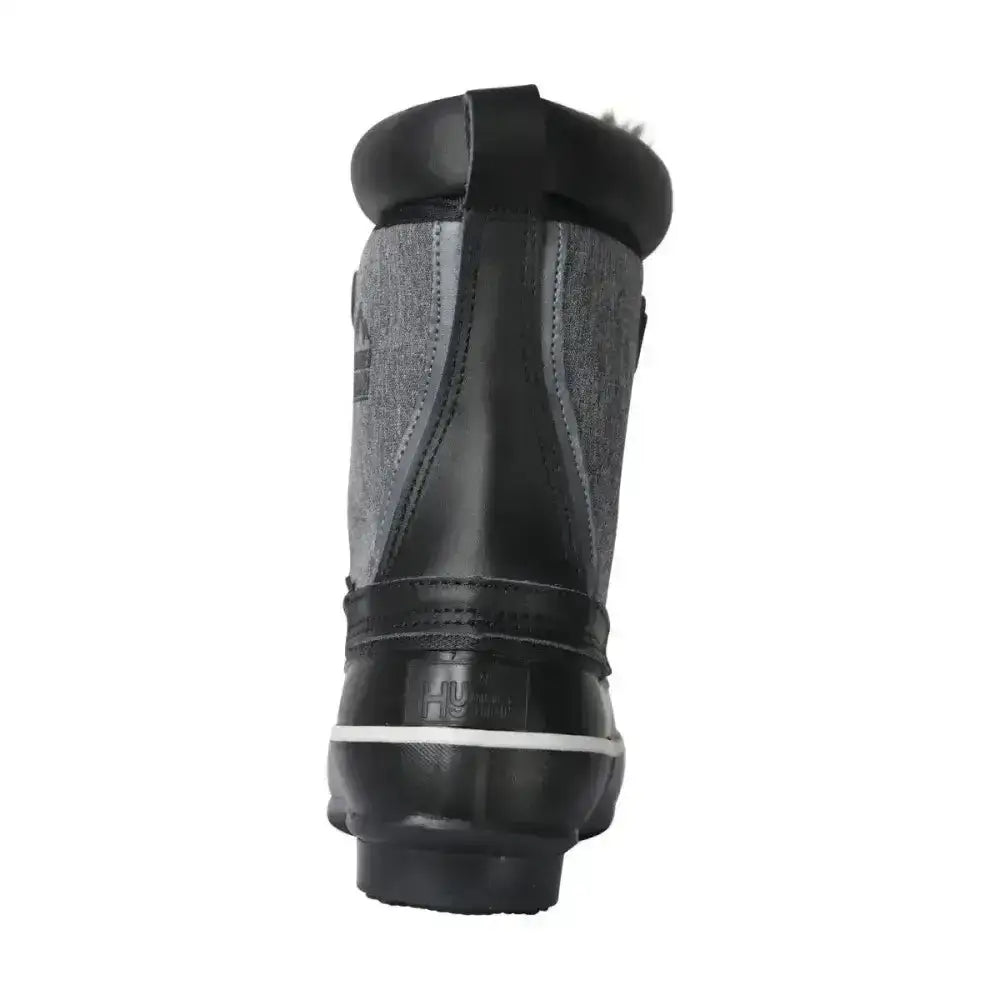 Black and gray short mont dolent winter boots with rubber sole faux fur lining and stitched detailing by hy equestrian