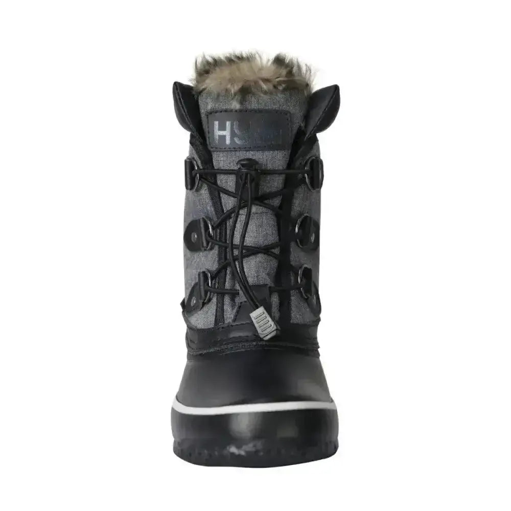 Gray and black hy equestrian short mont dolent winter boots with faux fur lining textured upper and rubber sole
