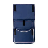 Navy blue fabric hy equestrian show kit bag with white stitching and black velcro straps for riding apparel organization