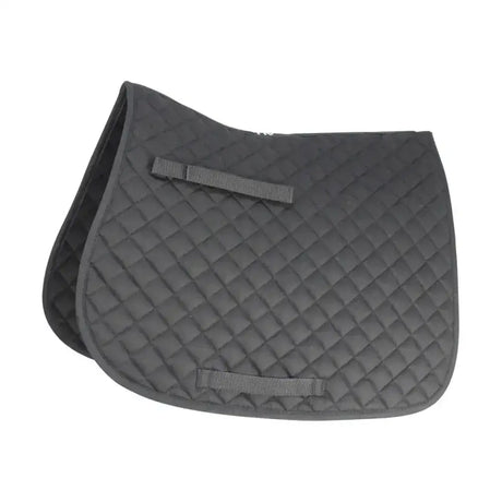 Black quilted hy equestrian showjump saddle cloth with diamond stitching and gray strap tabs, saddle pad ideal for riding