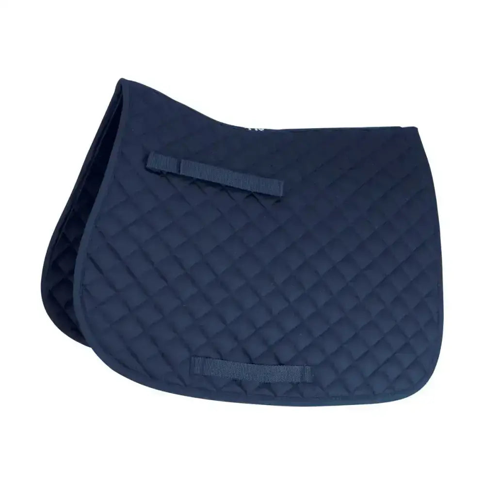 Navy blue quilted hy equestrian showjump saddle cloth with diamond stitching and black velcro straps ideal saddle pad