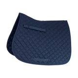 Navy blue quilted hy equestrian showjump saddle cloth with diamond stitching and black velcro straps ideal saddle pad