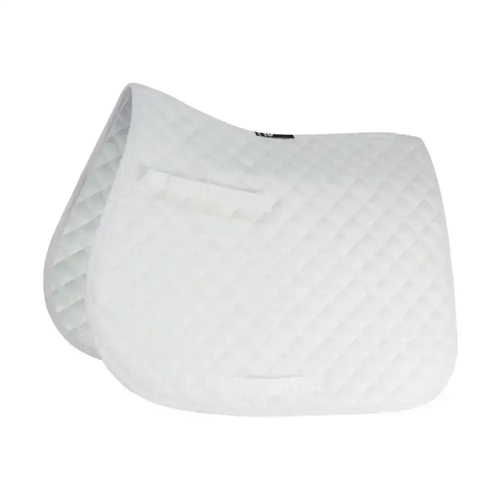 White quilted showjump saddle cloth with diamond pattern and small side pocket ideal for equestrian saddles