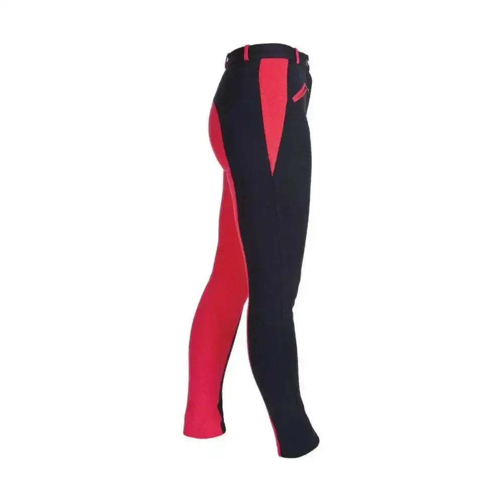 Black and vibrant red fashionable two tone equestrian sienna ladies jodhpurs with a sleek form fitting design