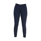 Navy blue hy equestrian signature breeches with sleek fit and subtle pink stitching on waistband smart breech designed