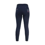Navy blue hy equestrian signature breeches back view with subtle embroidered logo on back right pocket smart breech designed