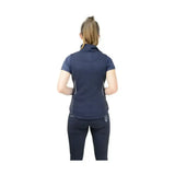 Navy blue short-sleeved polo shirt with white side panels and subtle lower back logo from hyrider signature gilet