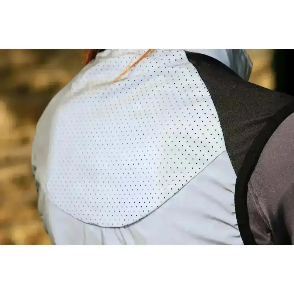 White perforated mesh panel on light gray hy equestrian silva flash reflective highly reflective gilet