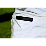 White hy equestrian silva flash reflective jacket with black zipper pull designed for visibility and safety