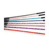 Hy equestrian silver riding whip with colorful horse print design and silver spiral shaft on black handles