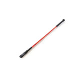 Red and black hy equestrian silver riding whip with textured grip handle and silver spiral shaft for horse riding