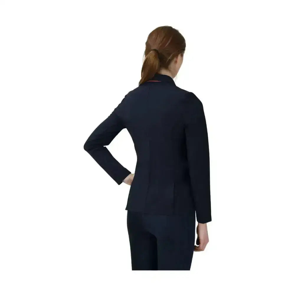Navy blue equestrian silvia jacket ladies with subtle red trim and technical material for show jumping