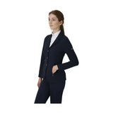 Navy blue tailored equestrian silvia jacket ladies in technical material with subtle logo on sleeve for show use