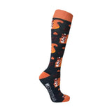 Black and orange equestrian skyla squirrel socks with playful cartoon squirrels and acorns perfect for riding outfit