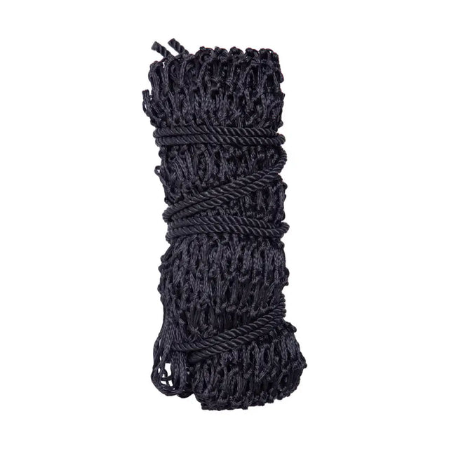 Black woven netting rope slow flow haynet tightly coiled with braided cord for equestrian slow flow slow hay consumption